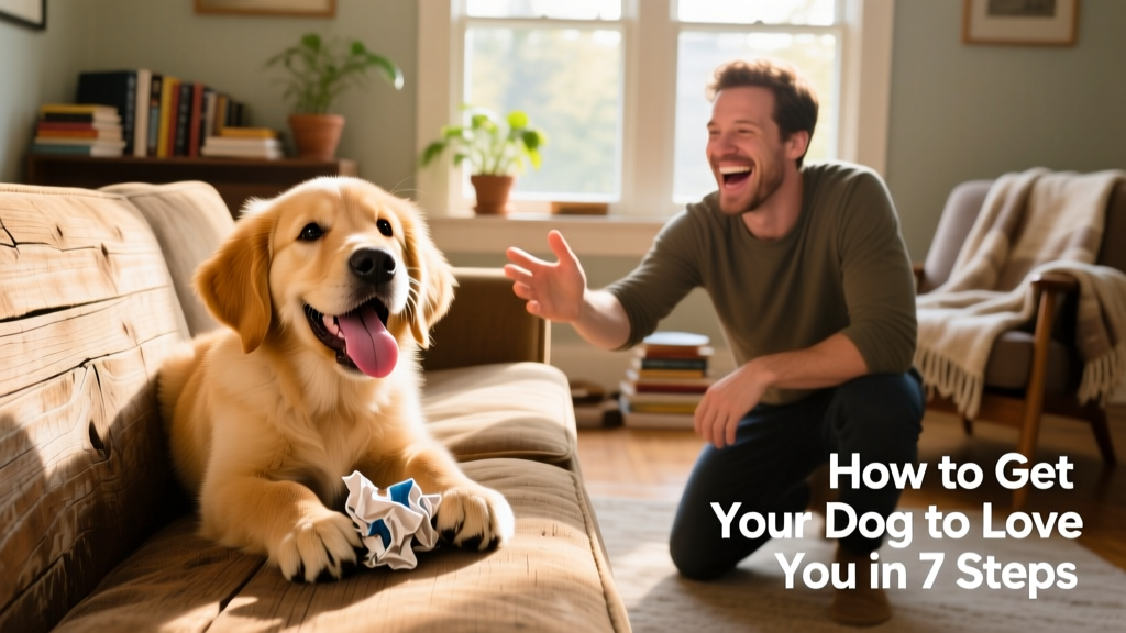 Dog happily engaged in a hide-and-seek game with their person, emerging from behind a couch with a joyful expression