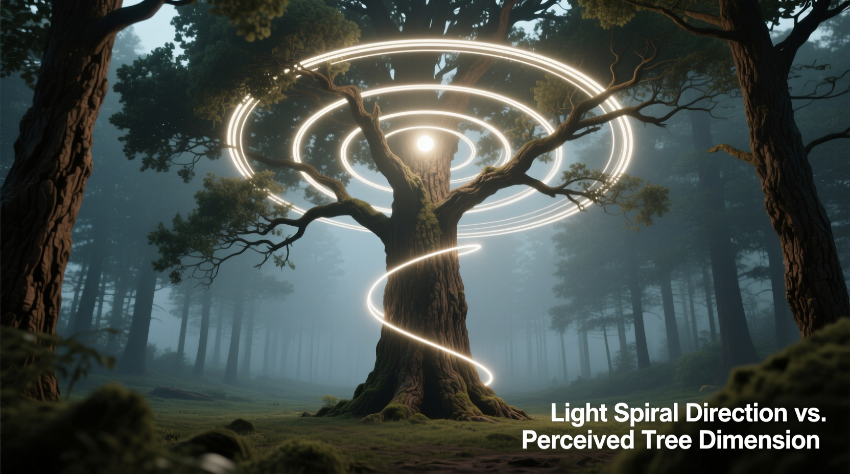 does changing the direction of light spirals affect tree dimension perception