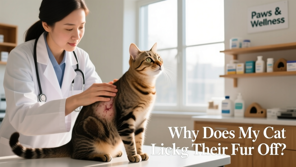 Veterinarian gently examining a cat’s skin during a wellness checkup
