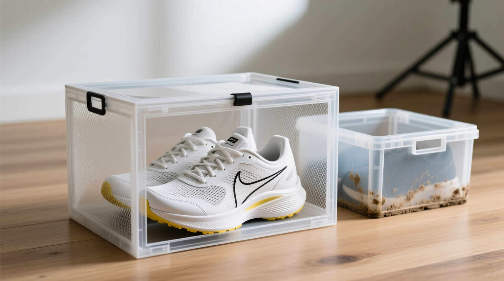 closet shoe cubbies vs mesh boxes for sneaker sole yellowing