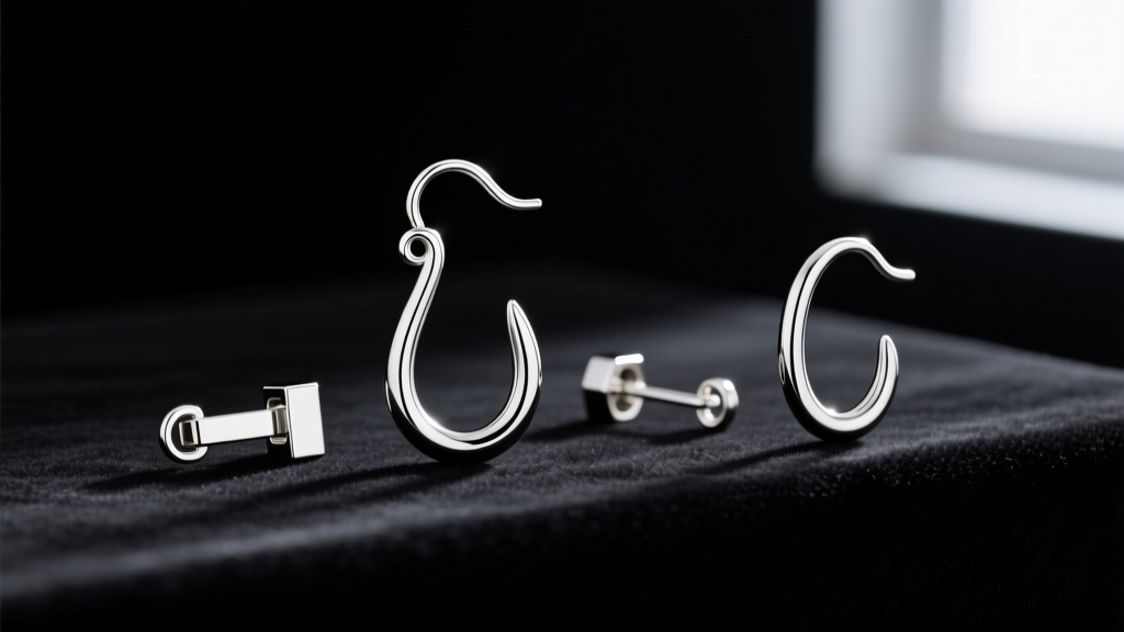 Three silver ear wires on black velvet: a classic fishhook, a leverback clasp, and an elongated kidney wire earring component