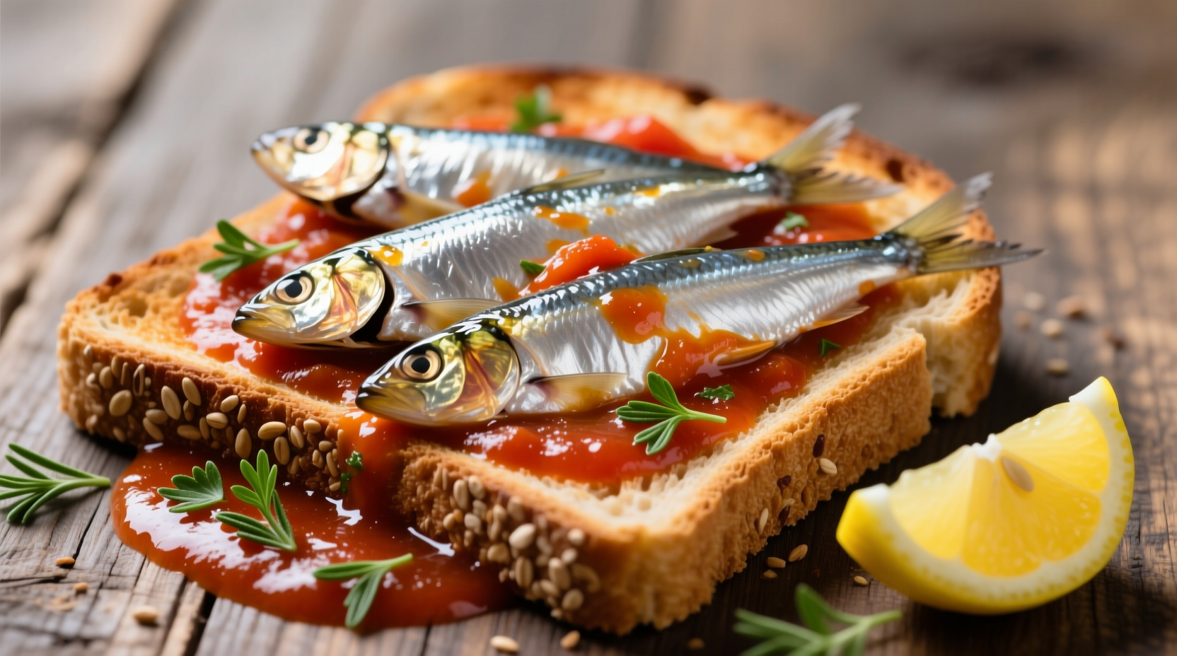 Sardines in tomato sauce on whole grain toast