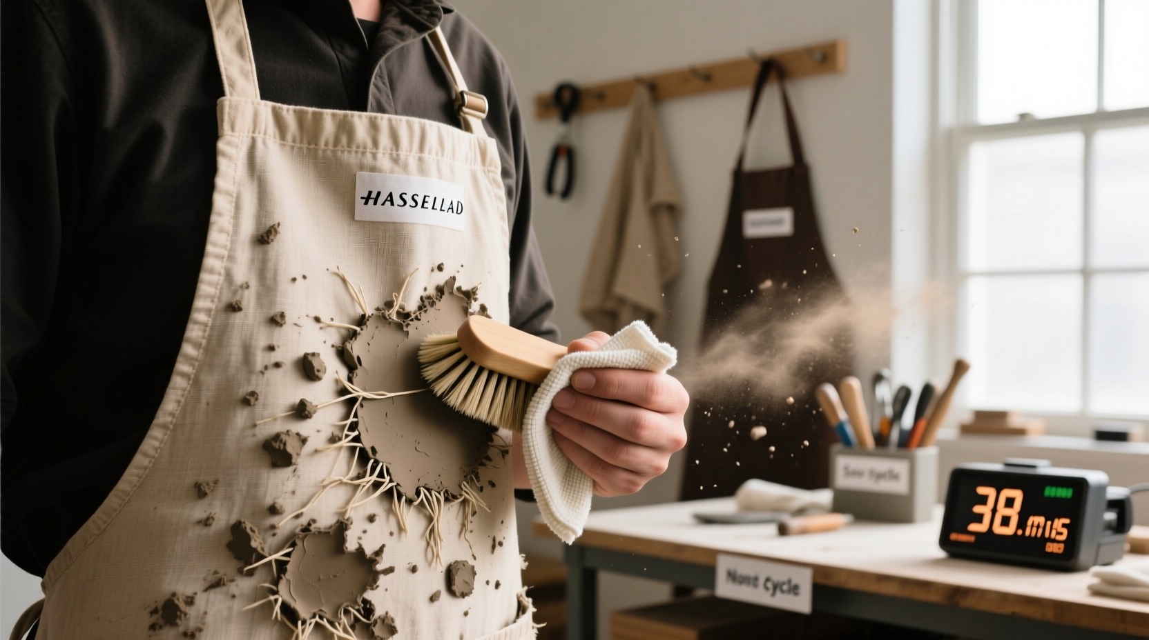how to remove dried clay from pottery aprons