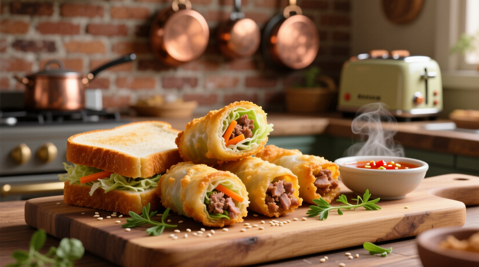 make deep fried spring rolls with sandwich bread