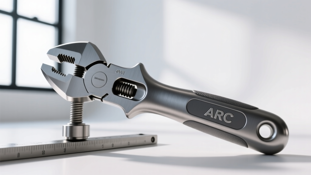 Digital torque wrench attached to the ARC plier head measuring lateral stress limits on the titanium handle scales