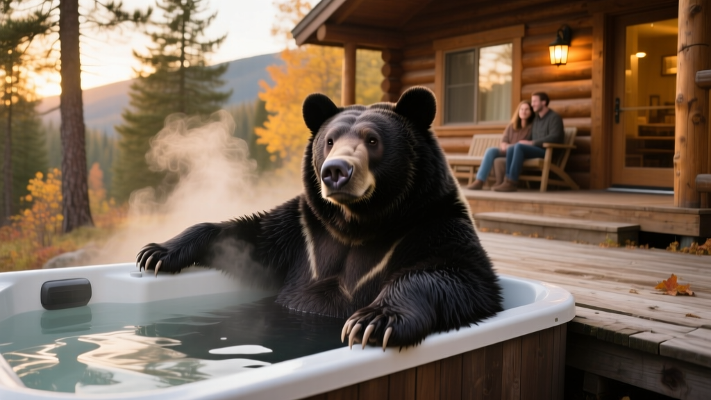 Black Bear Takes Relaxing Dip in Hot Tub After Walking Up to Couple’s House Like He Owns It