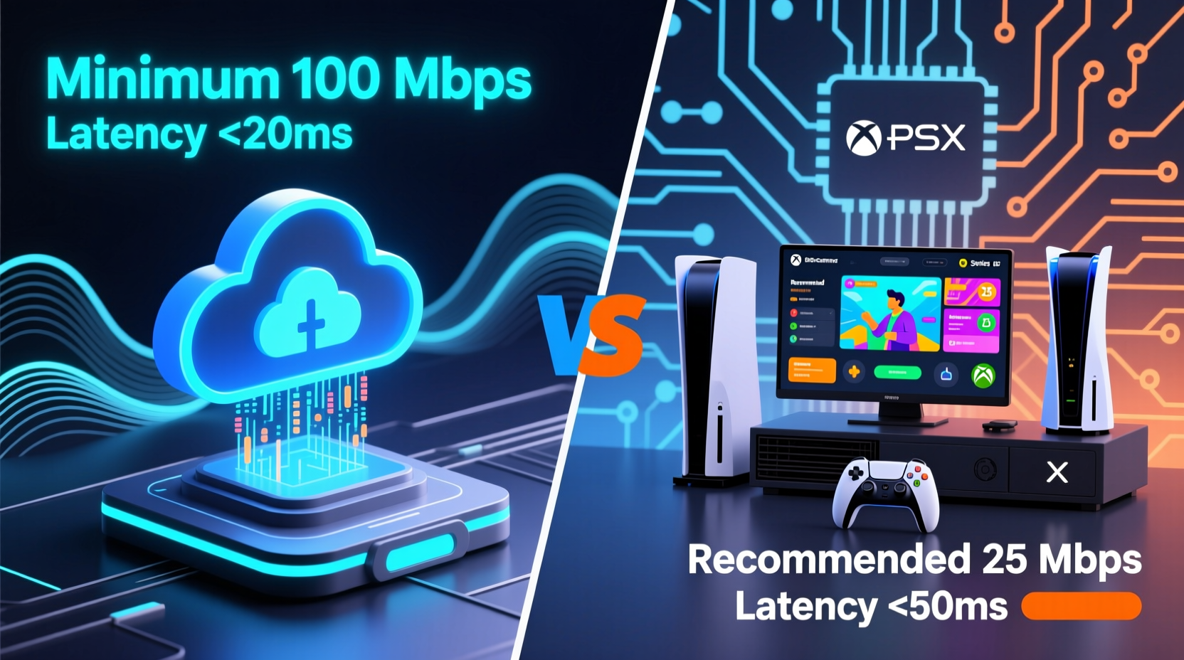 cloud based gaming vs console gaming internet speed requirements compared