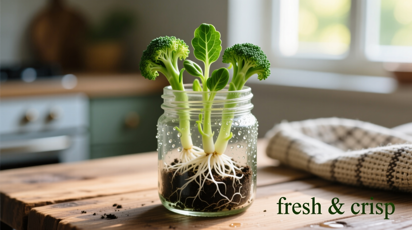 Fresh broccoli sprouts growing in mason jar