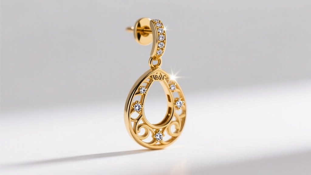 Macro shot of a gold Versace drop earring