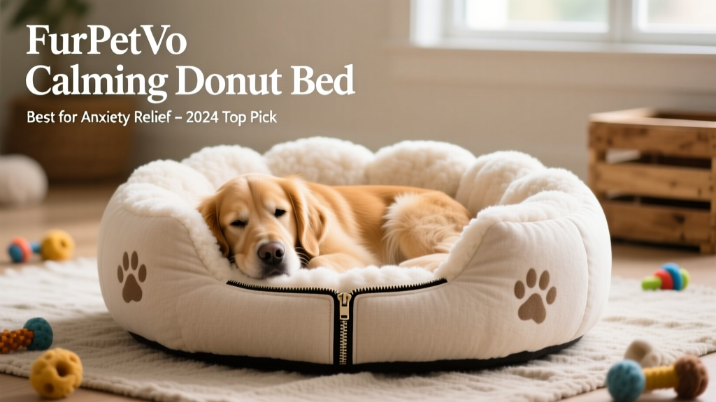Close-up of the FurPetVo Calming Donut Bed showing its plush texture, sturdy zipper, and high bolster design