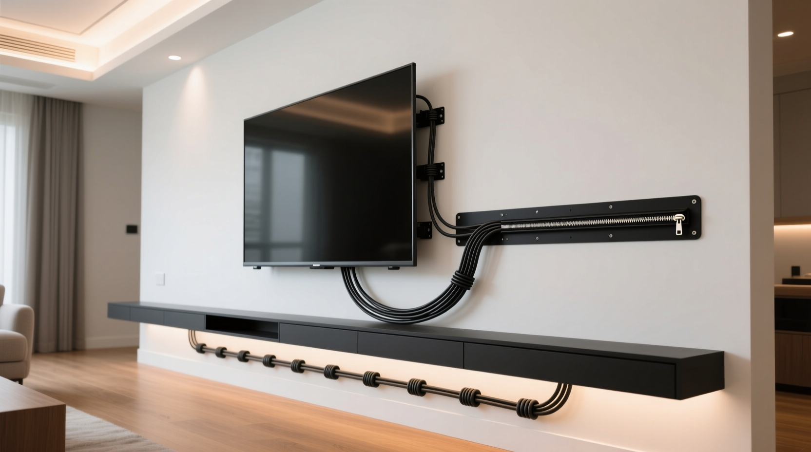 How To Hide Tv Cords On A Wall Mounted Setup Without Drilling