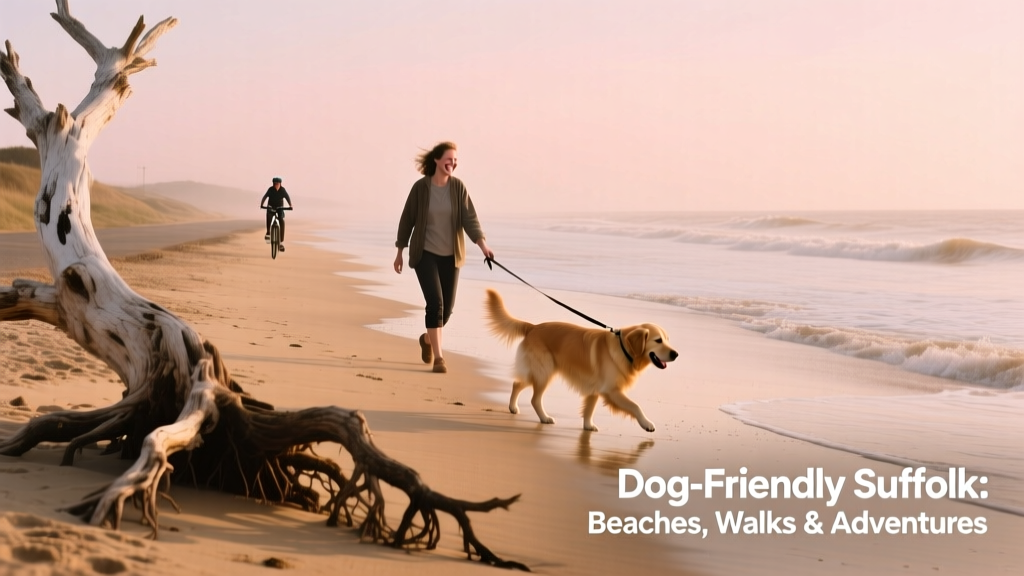 Covehithe Beach in Suffolk—a windswept, dog-friendly coastal spot with weathered tree trunks along the shoreline