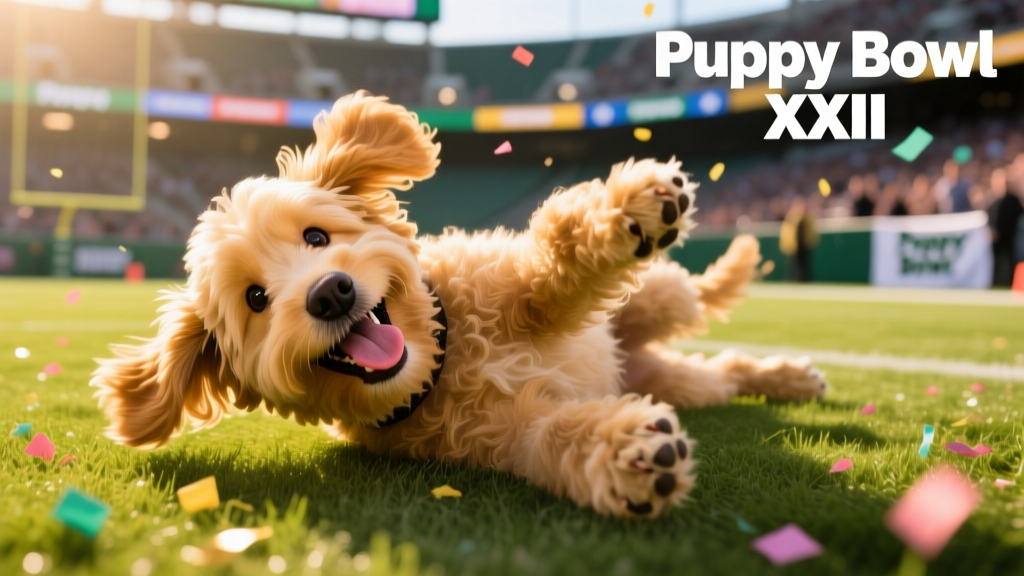 Benny the Goldendoodle Is a Smiling, Rolling Dynamo in the 2022 Puppy Bowl