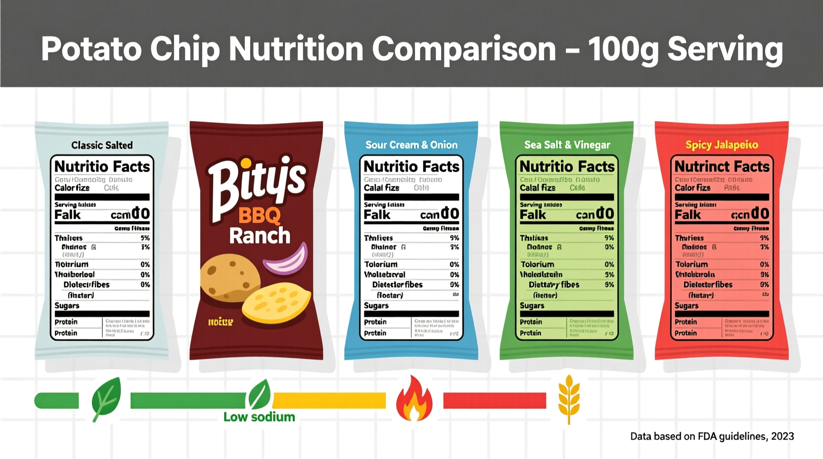 Nutrition label comparison of different potato chip varieties