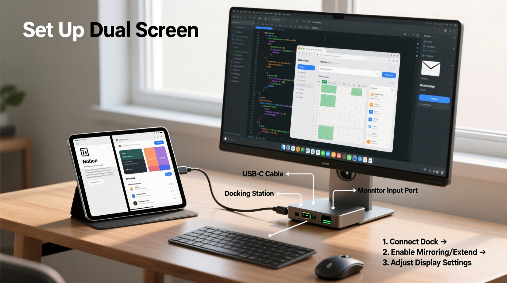 how to set up a second monitor with your tablet for extra screen space