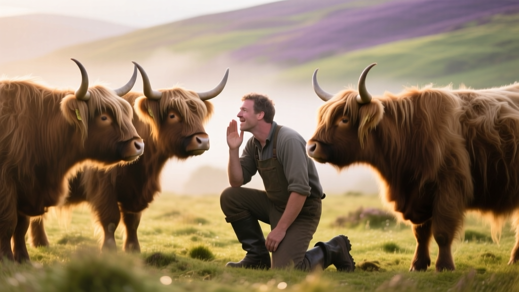 Highland Cows Help Farmer Call for Missing Dog in Moment of Pure Sweetness