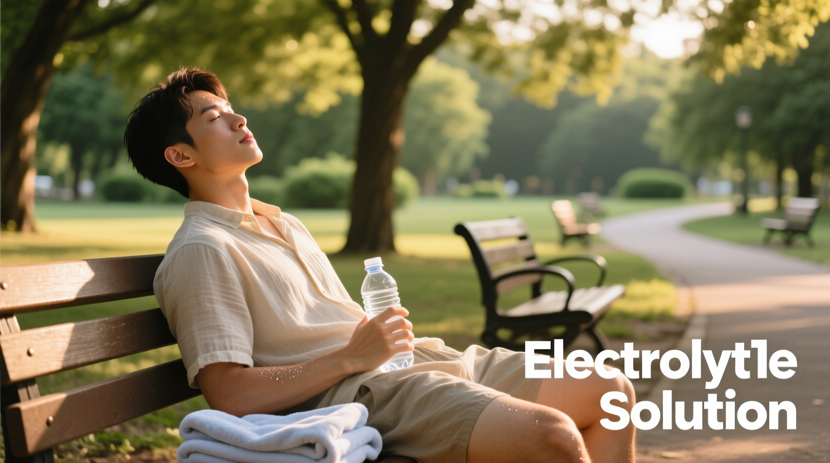 Person resting with water and electrolyte solution