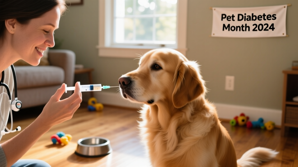 A pet owner carefully administering insulin to their dog using a veterinary-approved syringe