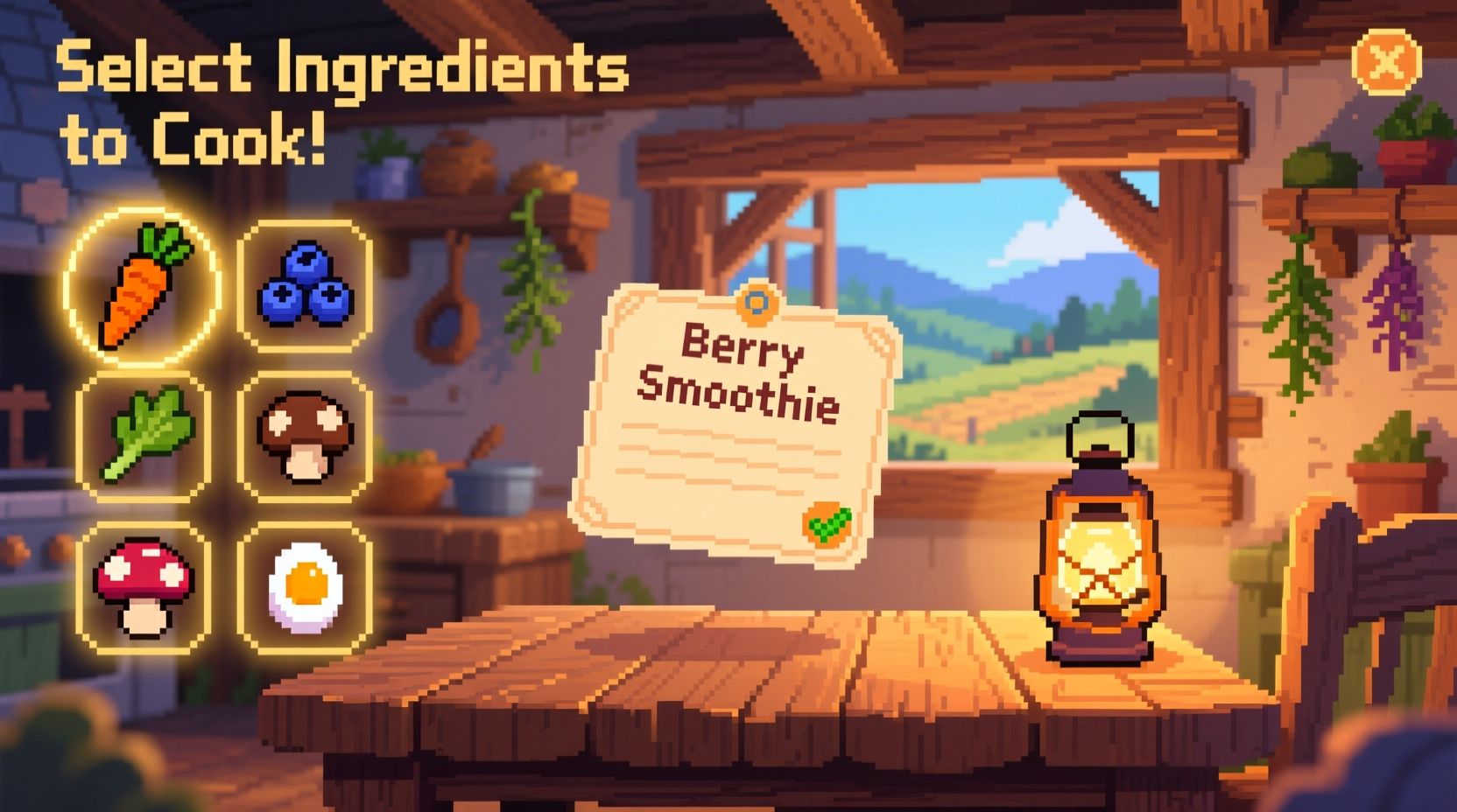 Stardew Valley cooking interface showing ingredient selection
