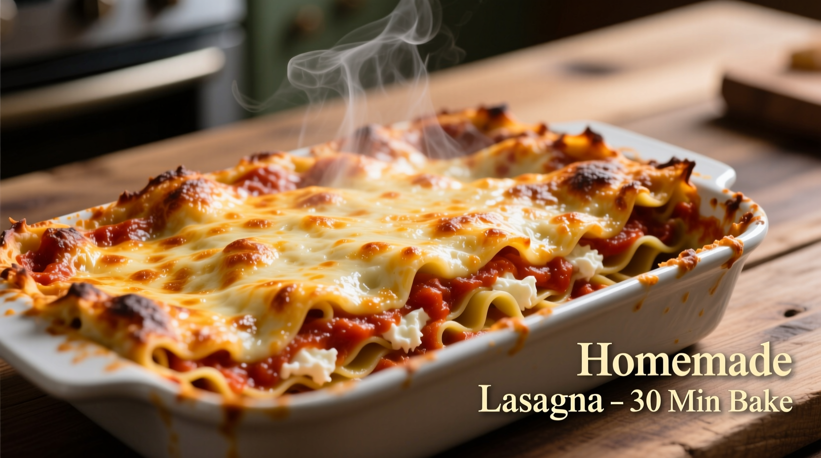 Perfectly baked lasagna with golden cheese crust and bubbling edges