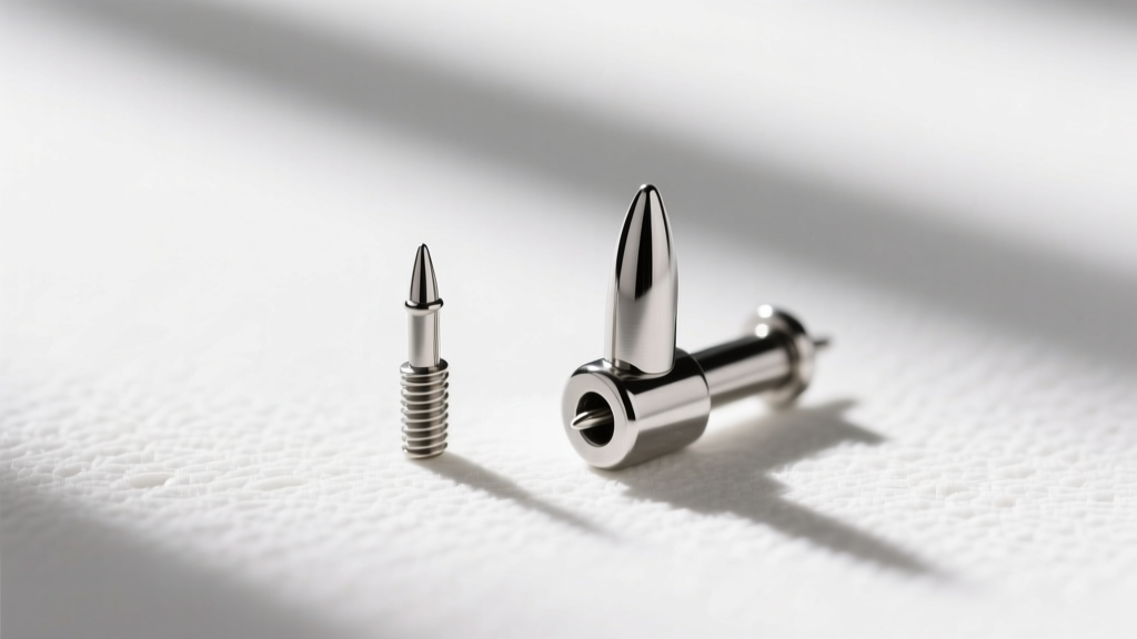 Close-up comparing a 20-gauge earring post with a 14-gauge cartilage piercing to clearly illustrate jewelry gauge mismatches.