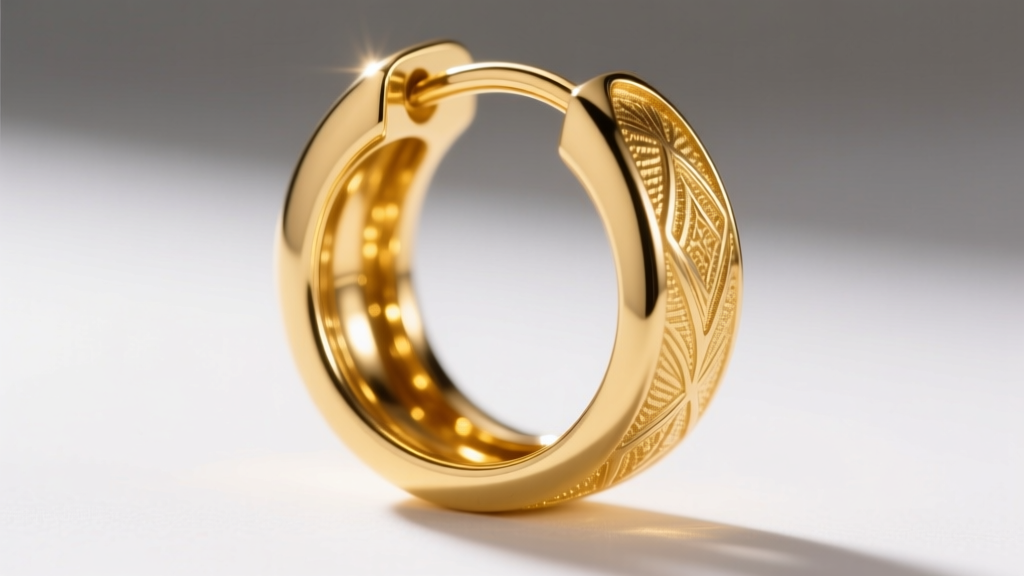 Cross-section of a hollow 18k gold earring showing the thin outer shell and empty interior under bright studio lighting conditions