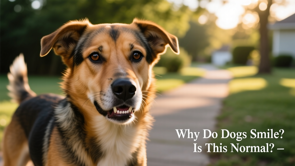 A dog exhibiting signs of tension: stiff posture, horizontal lip lift, direct stare, and raised hackles