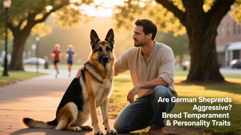 A calm, focused German Shepherd sitting attentively beside its owner in a sunlit park