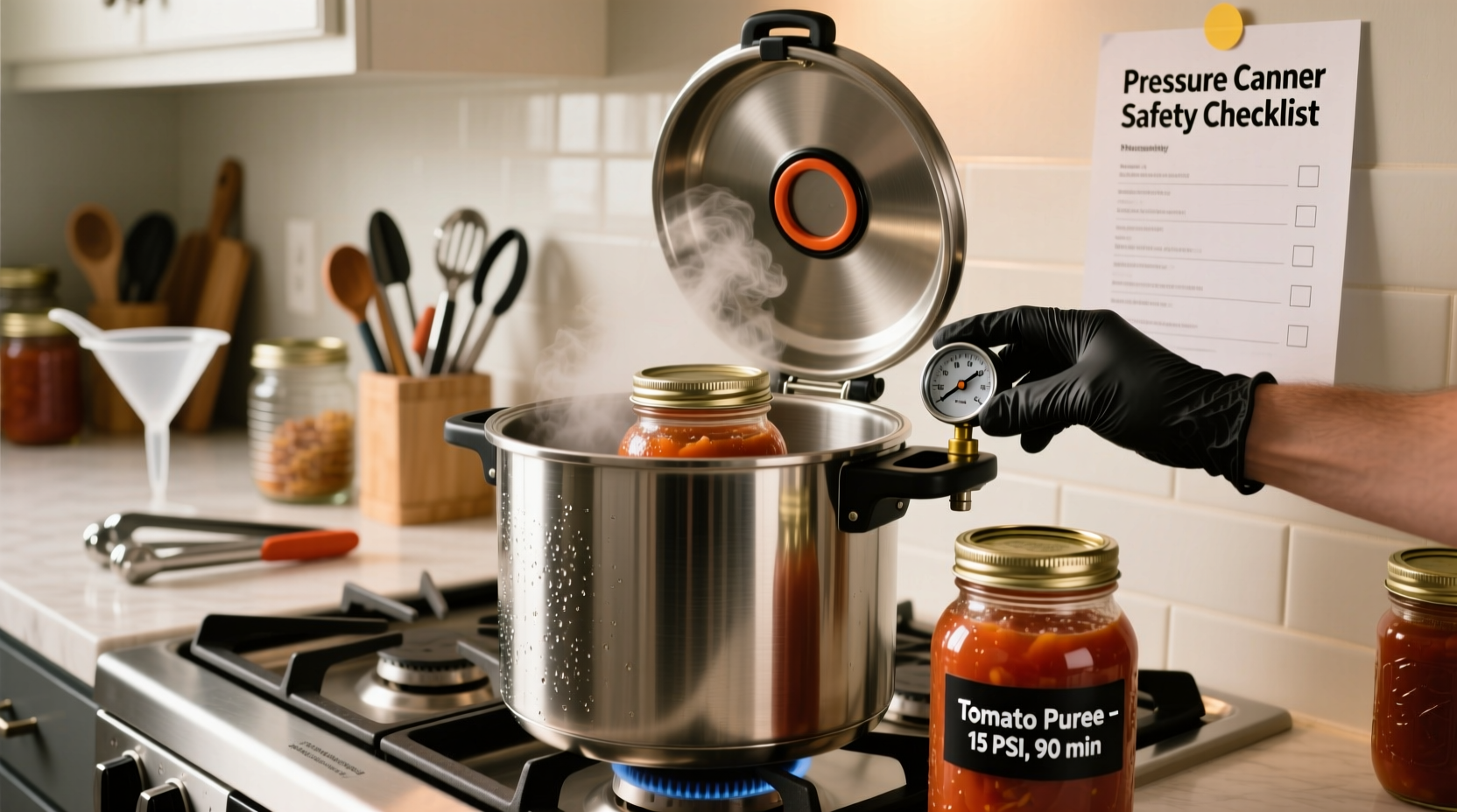 Home canning safety demonstration with pressure canner