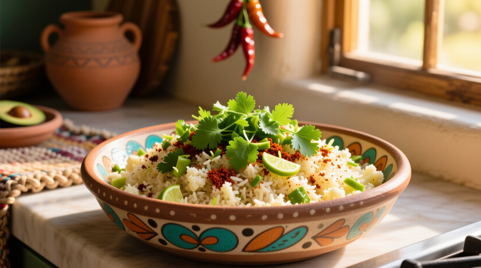 Mexikanischer Blumenkohlreis mit frischem Koriander