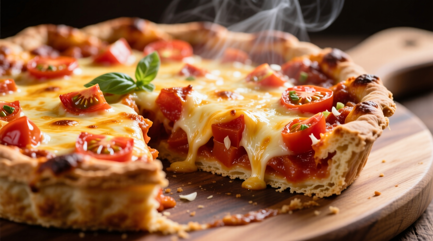 Philadelphia tomato pie with melted cheese and chunky tomato topping
