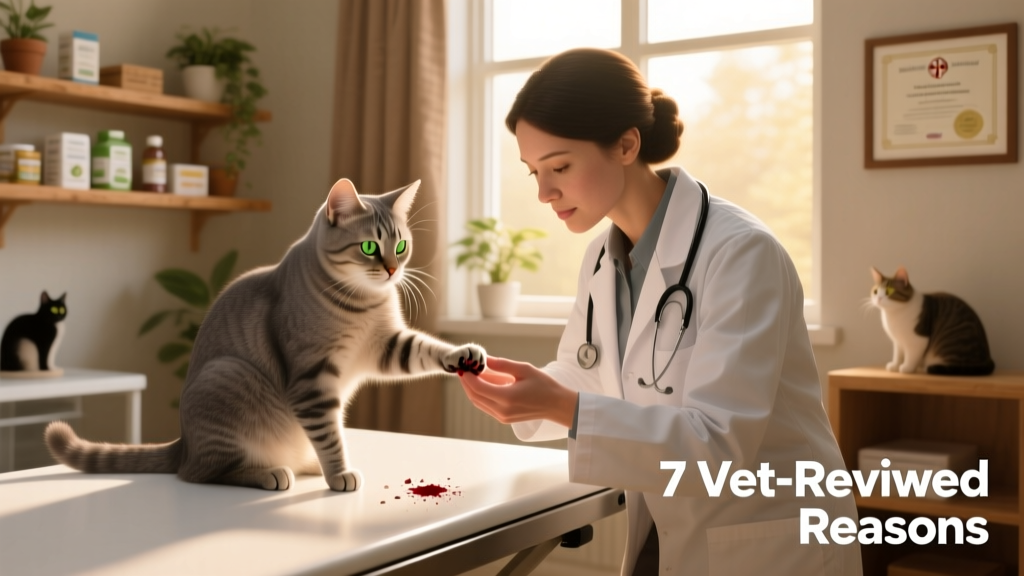 Veterinarian gently examining a cat's paw for cuts or embedded debris