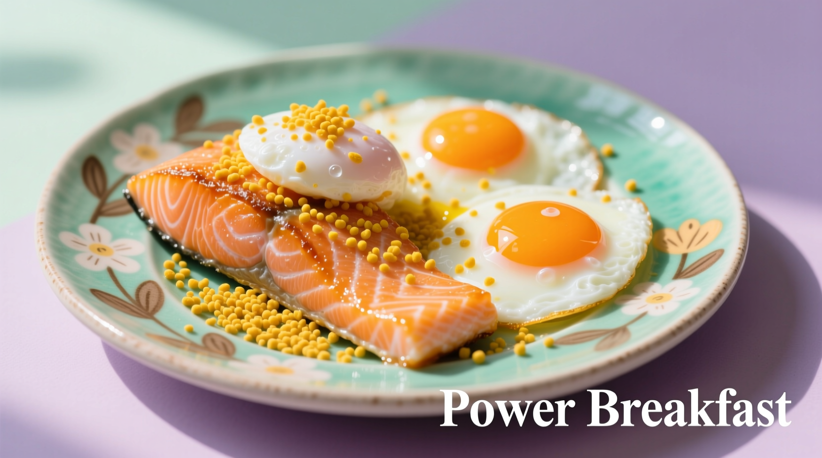 Colorful plate with salmon, eggs, and fortified nutritional yeast