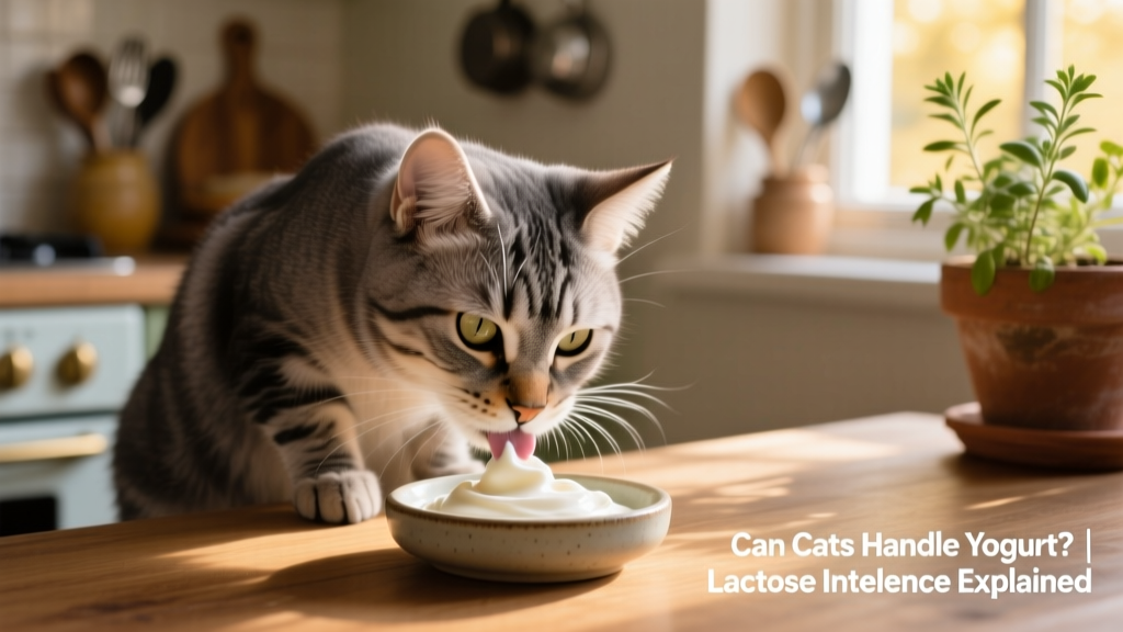 A cat delicately licking yogurt from a small dish
