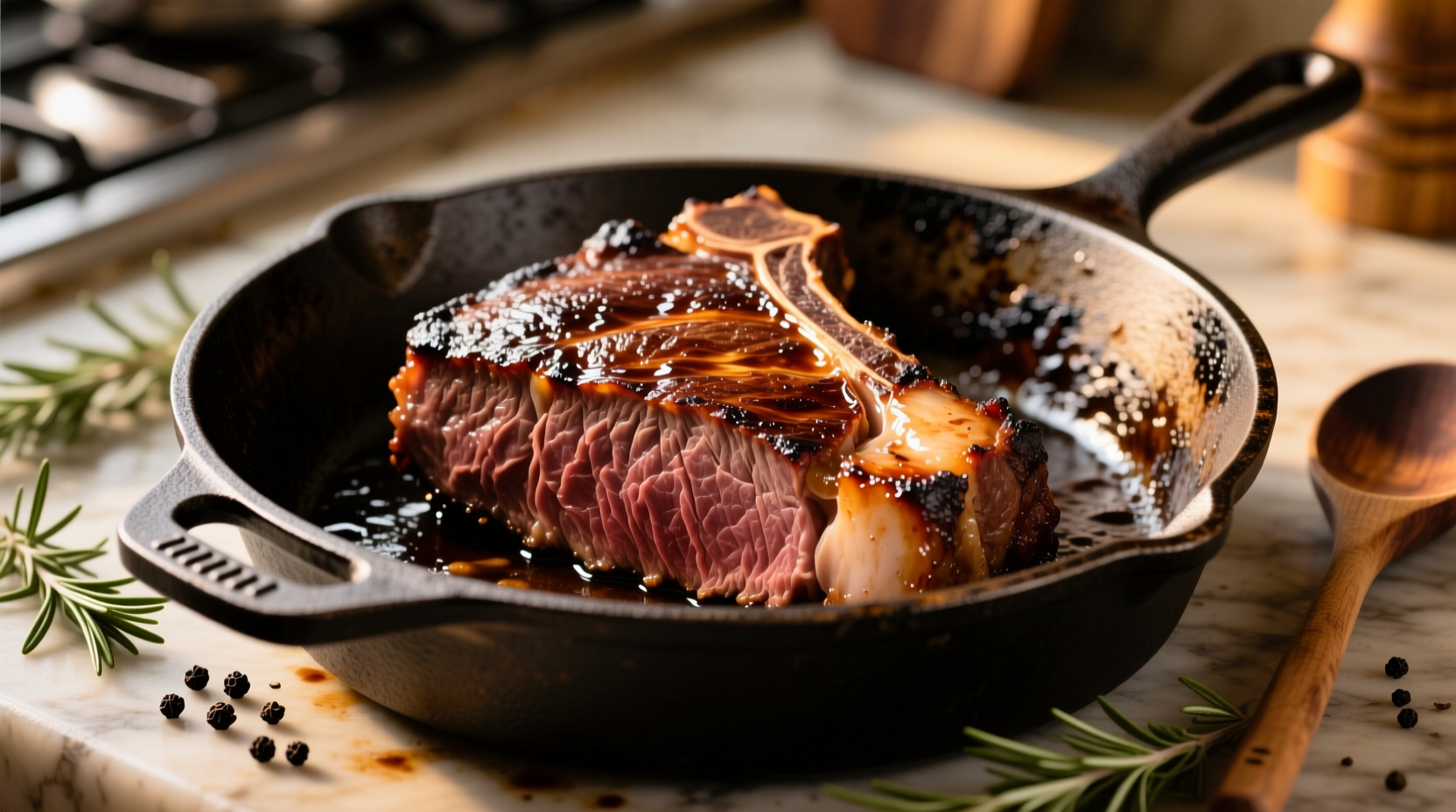Perfectly seared chuck roast in cast iron pot