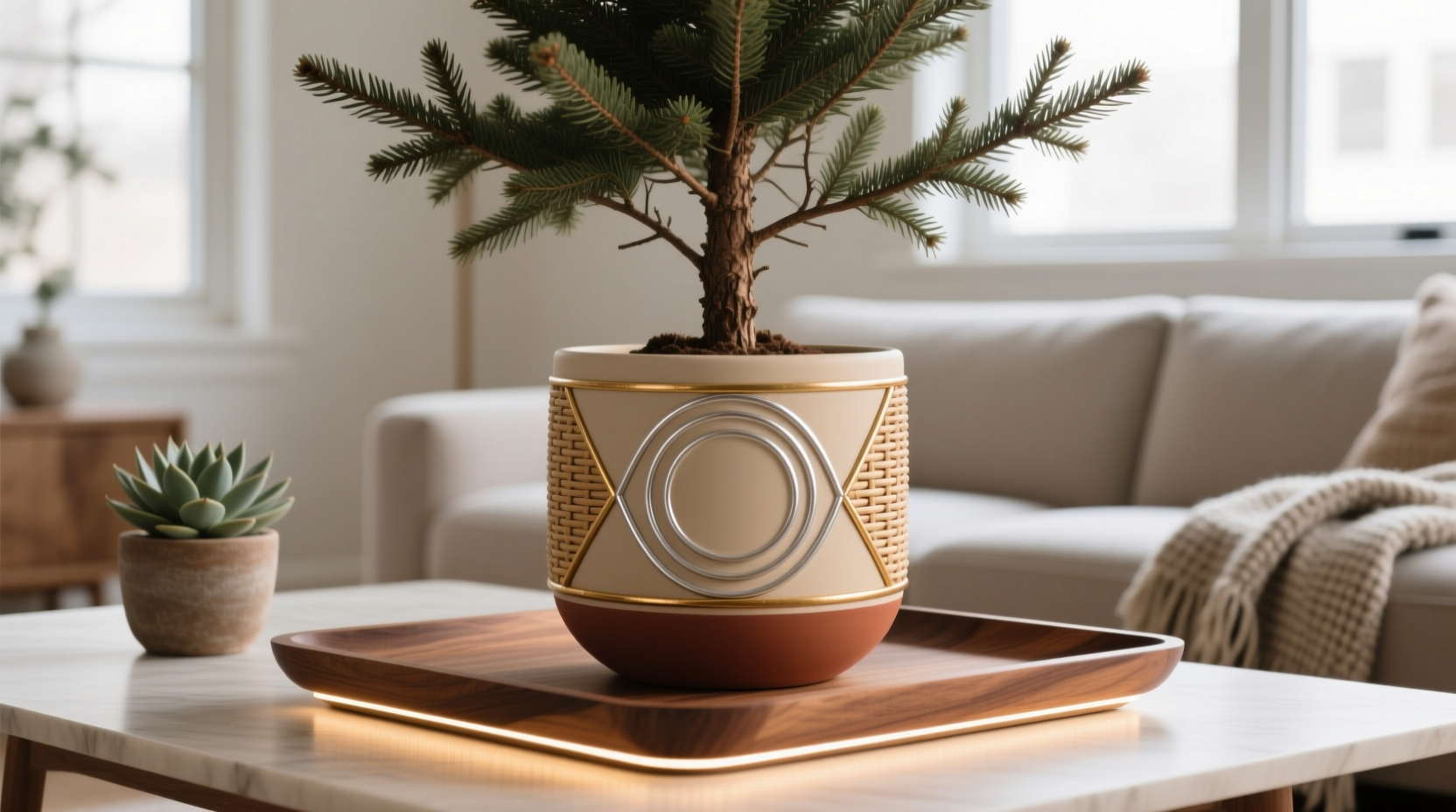 how to hide the trunk of a tabletop christmas tree stylishly