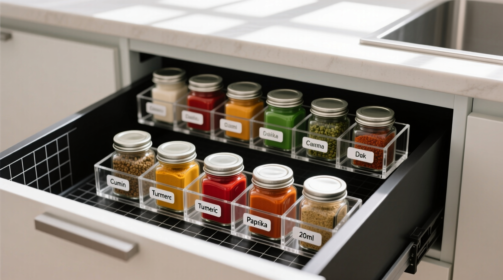how to organize your spice drawer for quick access and minimal clutter