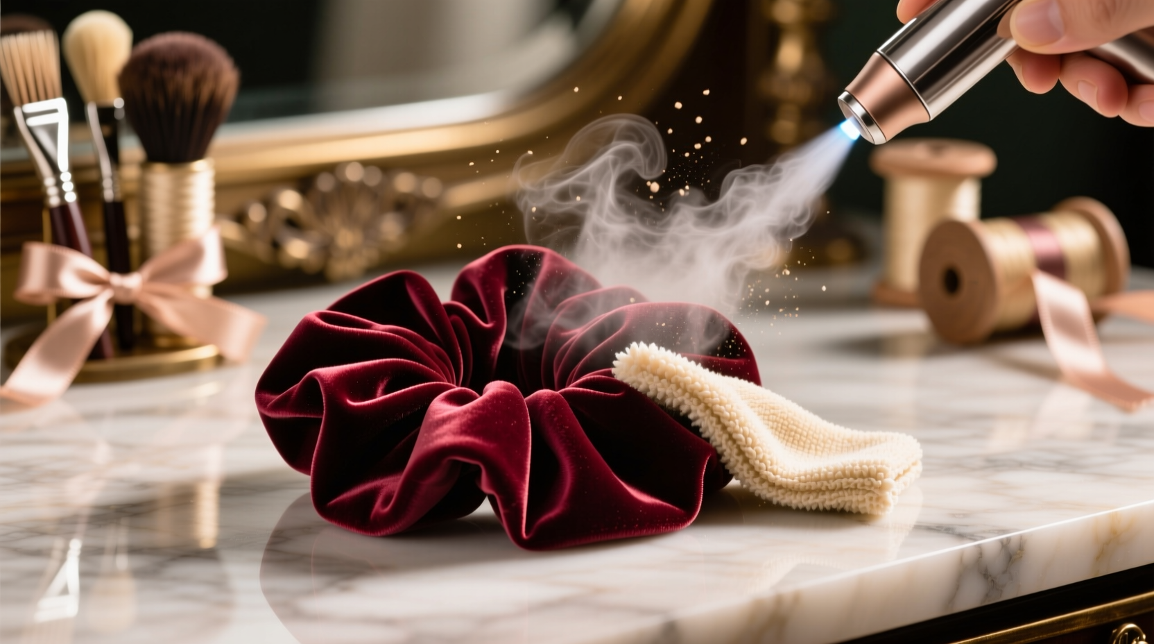 how to clean a velvet scrunchie without flattening