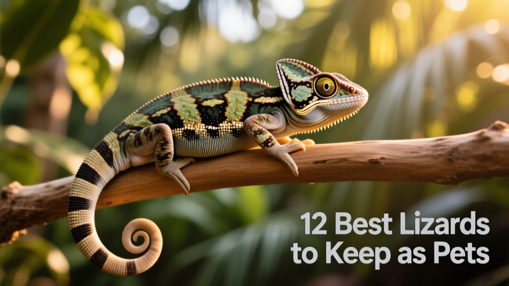 African fat-tailed gecko perched on a smooth branch with visible tail thickness and subtle striping