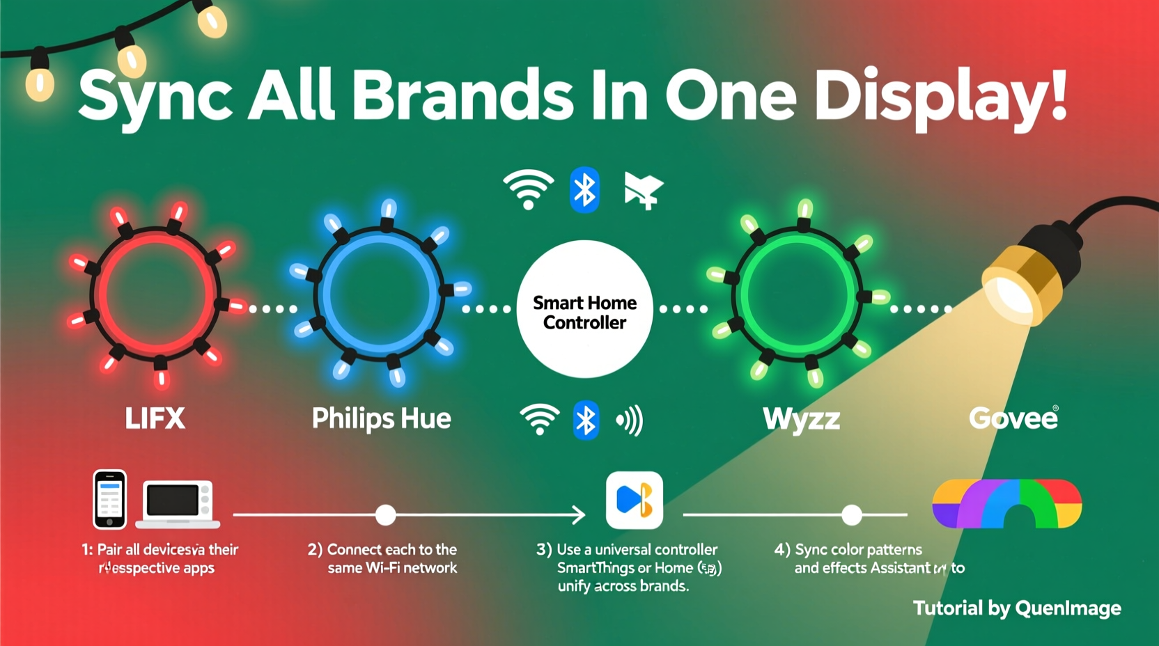 how to sync multiple smart christmas light brands in one display