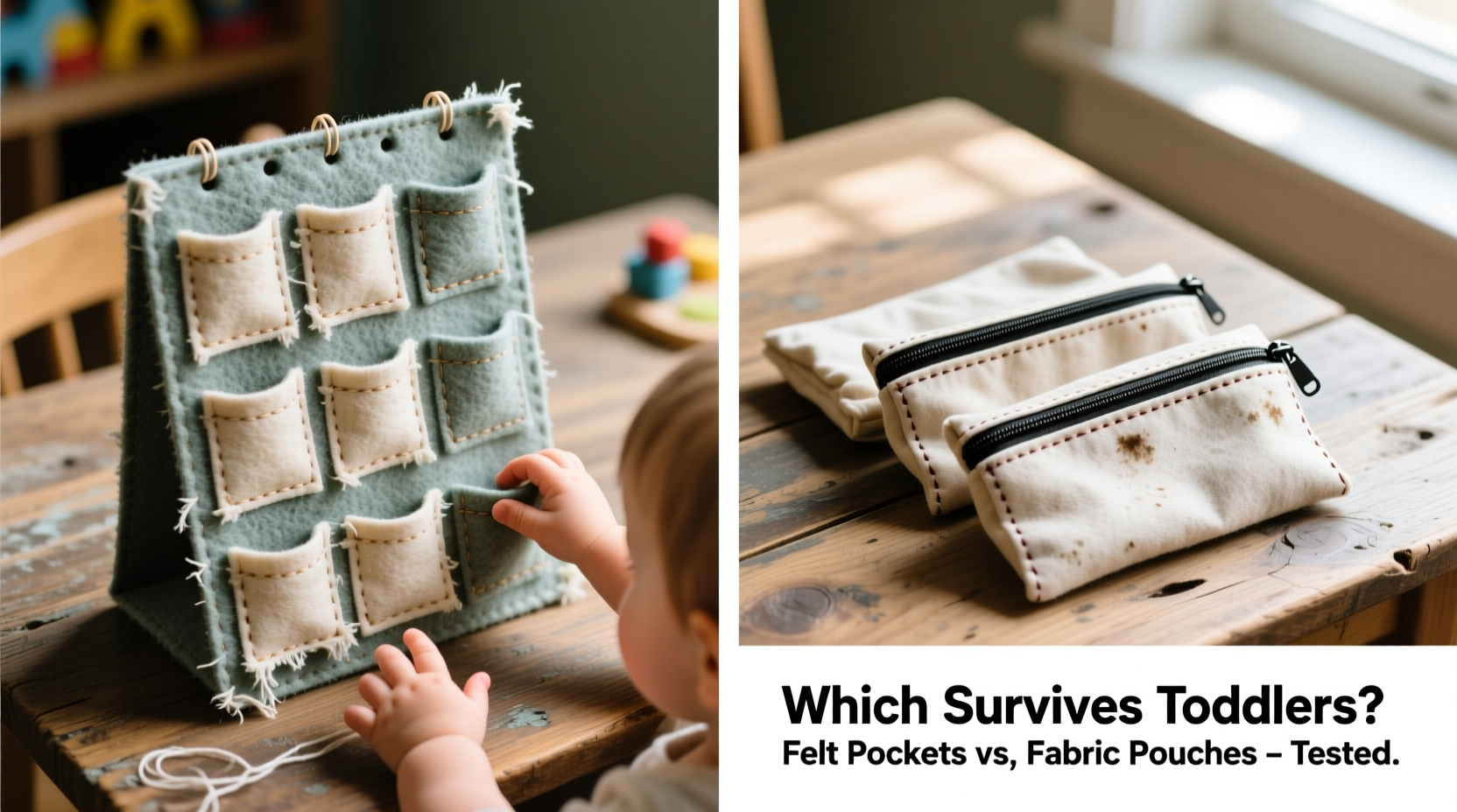 felt advent calendar pockets vs fabric pouches which survive toddler handling best