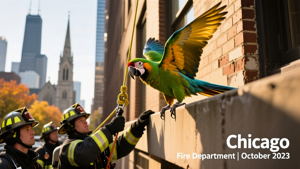 Precarious Parrot: Chicago Firefighters Rescue Stranded Pet Bird on Building's Ledge