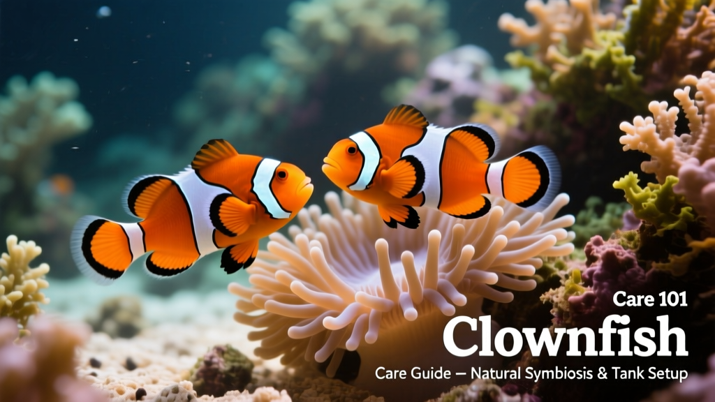 A pair of healthy percula clownfish swimming near a sea anemone in a well-maintained reef aquarium