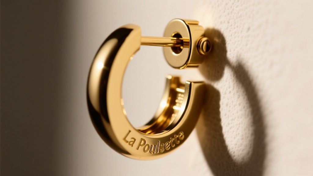 Close-up of a La Pousette locking earring back securing a heavy gold men's stud, highlighting the internal spring mechanism.