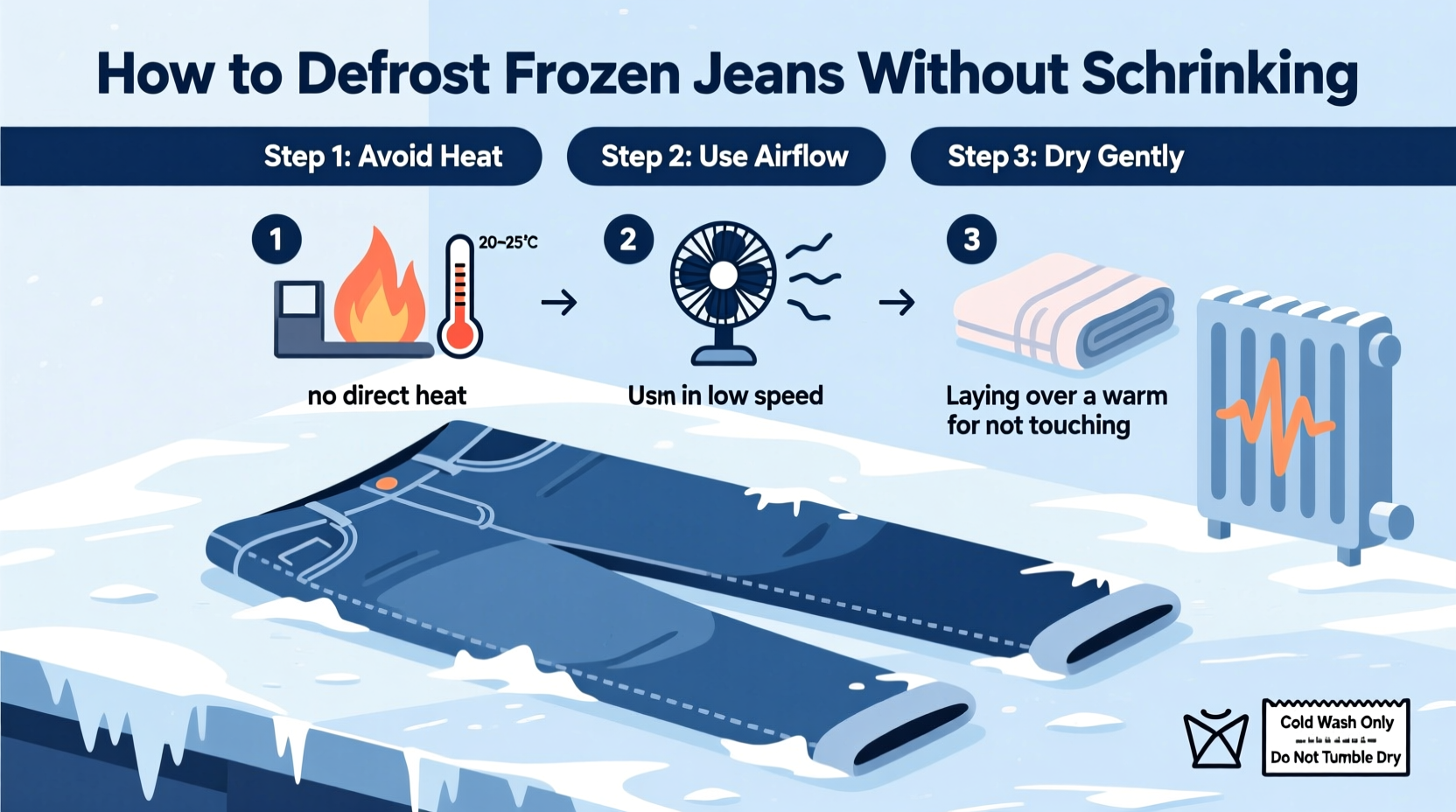 how to quickly defrost frozen jeans without shrinking them