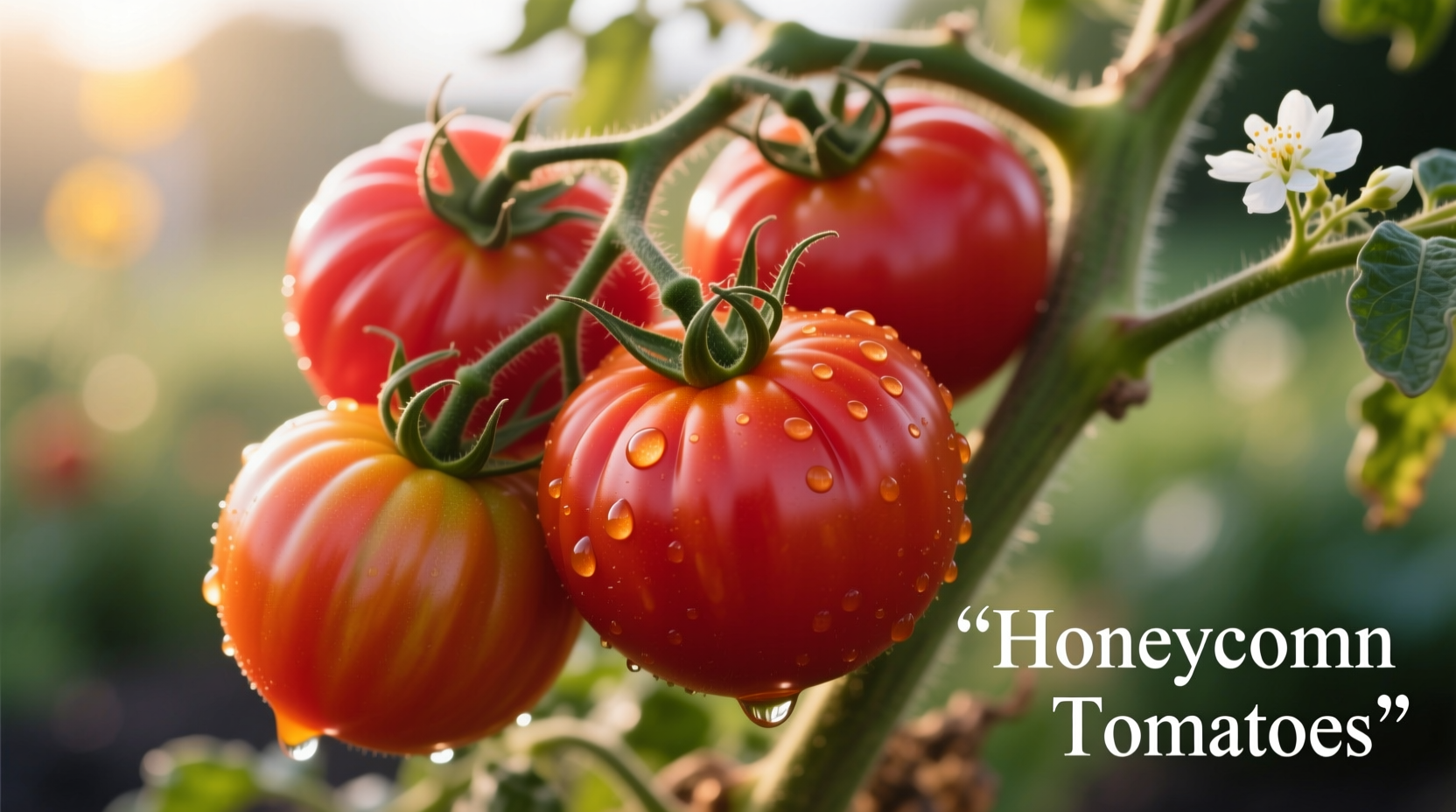 Ripe honeycomb tomatoes on vine with distinctive ribbing