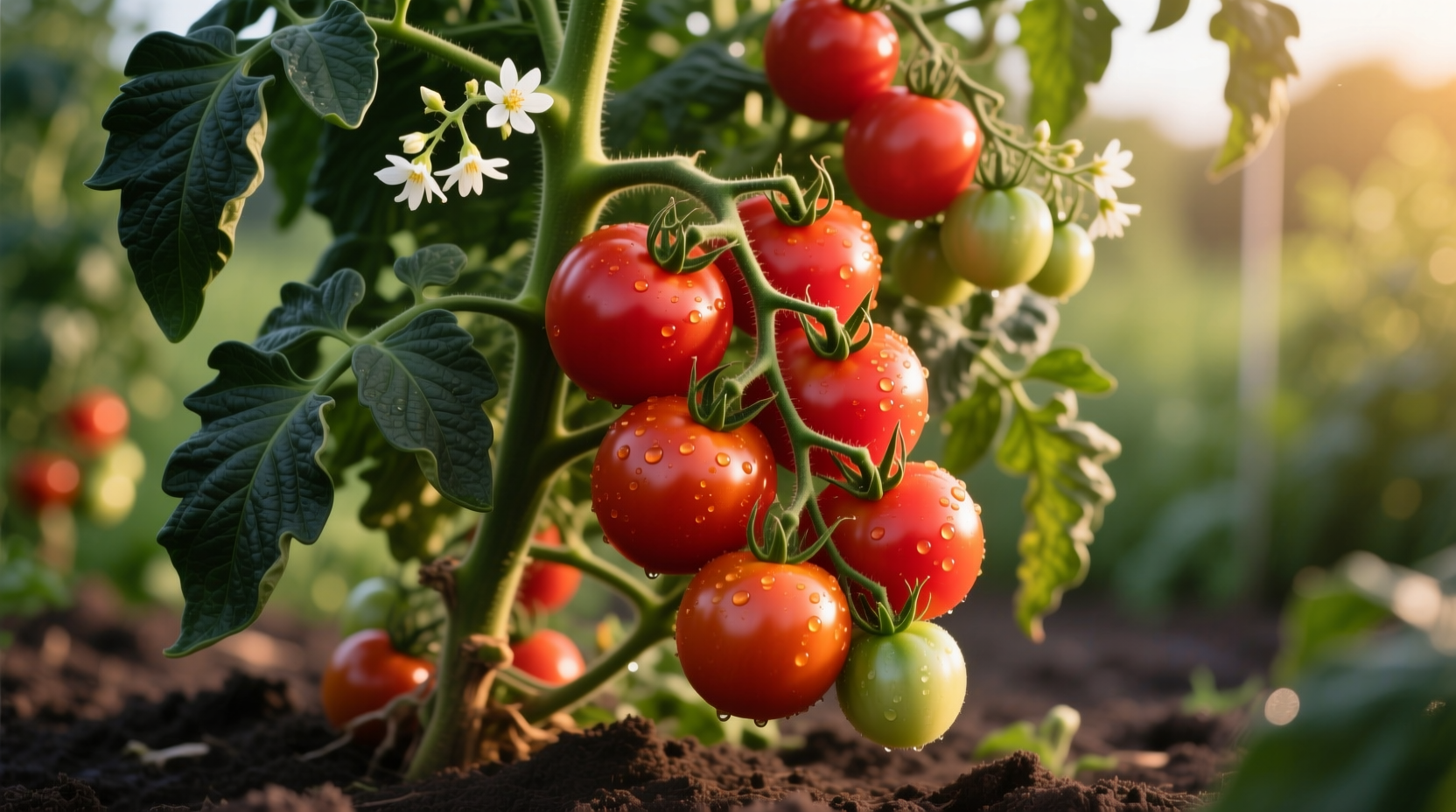 Champion tomato plant with ripe red fruits