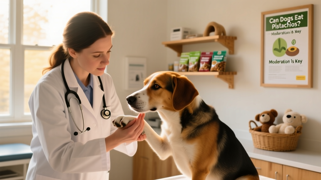 Veterinarian gently examining a calm dog during a wellness checkup
