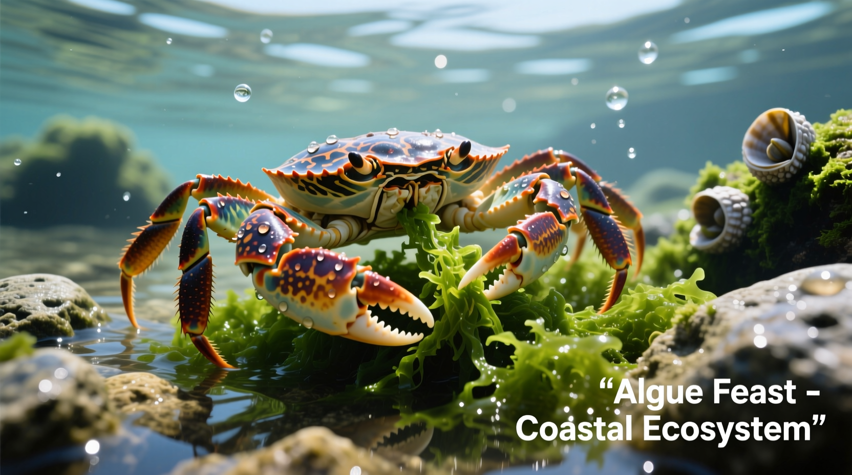 Crab feeding on algae in natural habitat