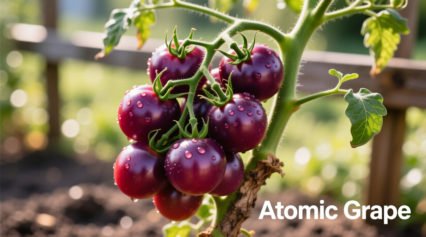 Brad's Atomic Grape tomato cluster on vine